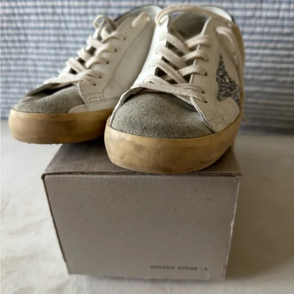 Golden Goose White and Gray Sneakers with Glitter Star - Picture 6 of 12